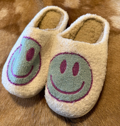 Blue smiley slippers
