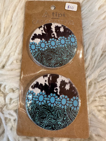 Cowprint/Turquoise coasters