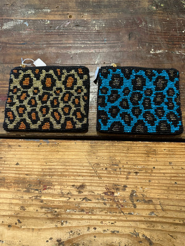 Beaded cheetah coin purse
