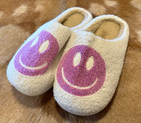 Purple smiley slippers