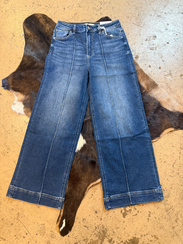 Zenana high rise wide leg pintuck denim pants