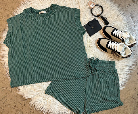 Raised ribbed cap sleeve top & short set