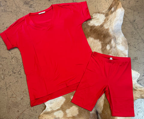 V-neck top & biker short set