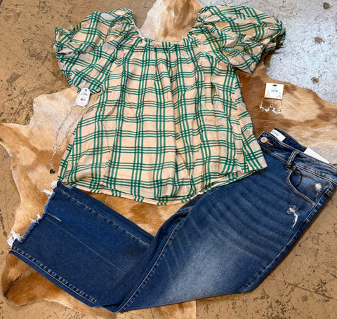 Green plaid top