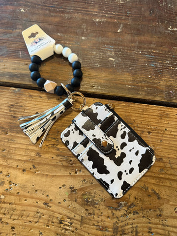 Cow print key chain wallet