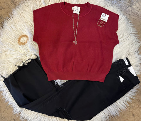 Round neck dolman sleeve sweater