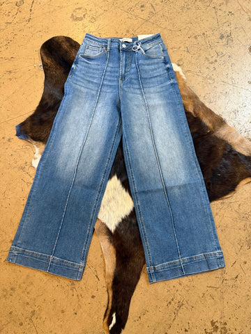 Zenana high rise wide leg pintuck denim pants