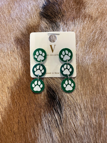 Green paw earrings