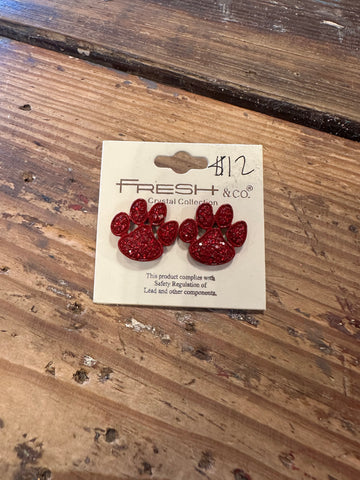 Bling red paw stud earrings
