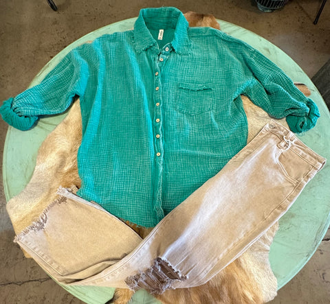 Washed double gauze button down