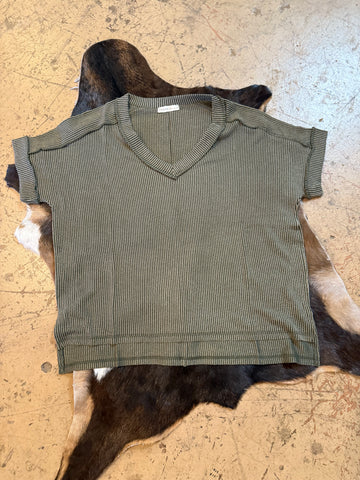 Corded n-neck ribbed high low top