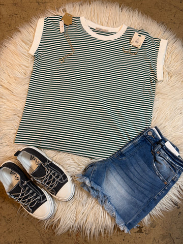 Hunter green stripe top
