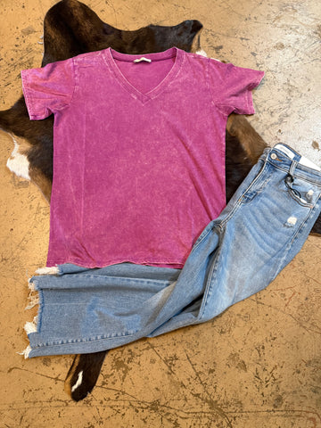 Washed v neck top