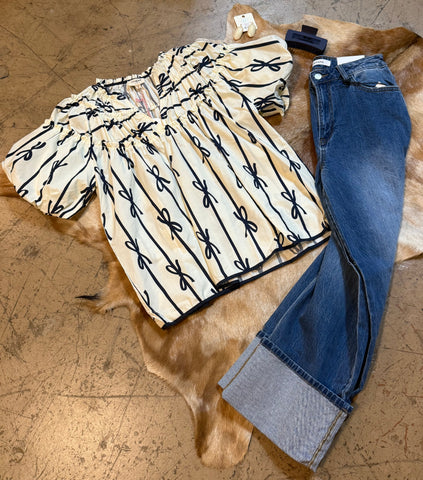 Navy bow dressy top