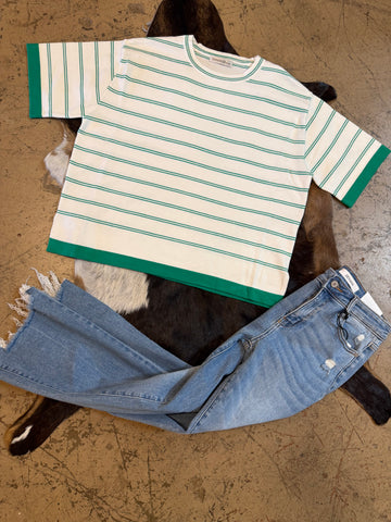 VISCOSE STRIPE SHORT SLEEVE SWEATER