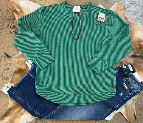 Rib round neck long sleeve top