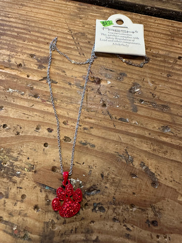 Bling red paw necklace