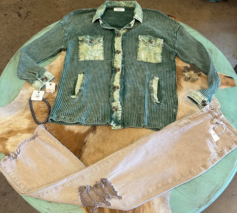 Waffle acid wash Shacket