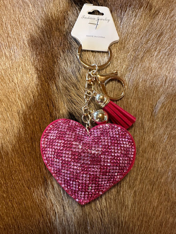 Pink checkered heart key chain