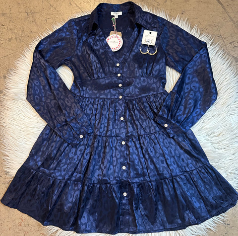 Animal print button down navy dress