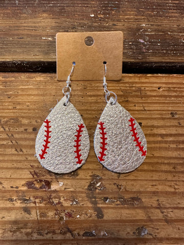 Leather baseball earrings