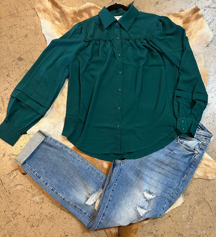 Green button down top