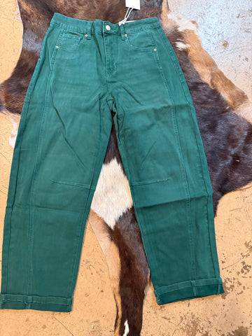 Zenana barrel-leg cropped color denim pants