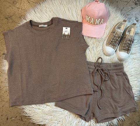 Raised ribbed cap sleeve top & short set
