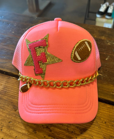 F with football trucker hat