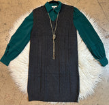 Black cable v-neck sweater dress