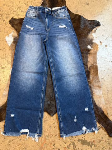 Zenana distressed raw hem denim pants