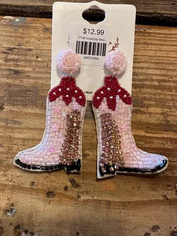 Pink cowboy boot earrings