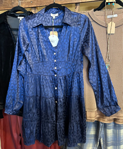 Animal print button down navy dress