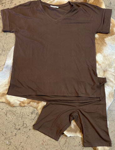 V-neck top & biker short set