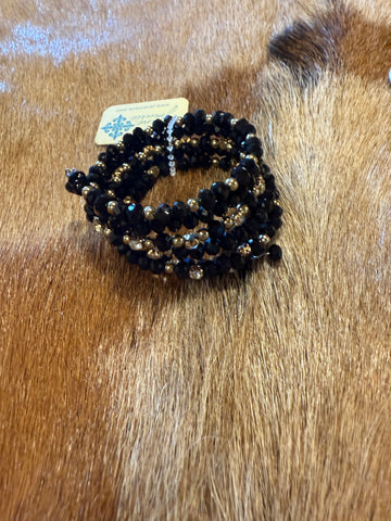 Gold & black beaded coil bracelet