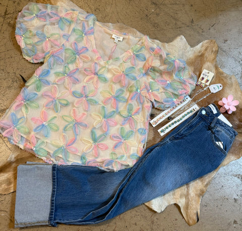 Pink mix color flower top