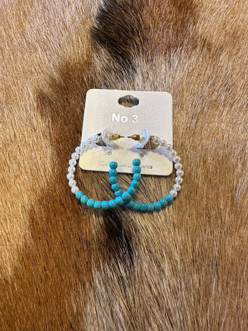 Turquoise/Pearl hoops