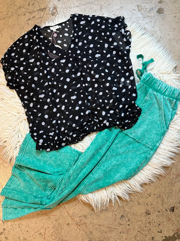 Black polka dot top