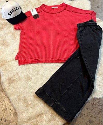 Corded ribbed high low top