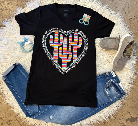 Serape cactus heart valentine shirt