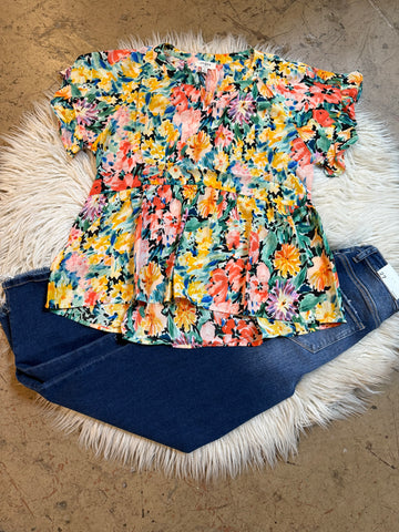 Coral flower mix top