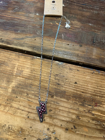Checkered lightning bolt necklace