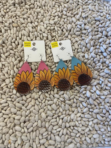 Leather Sunflower earrings