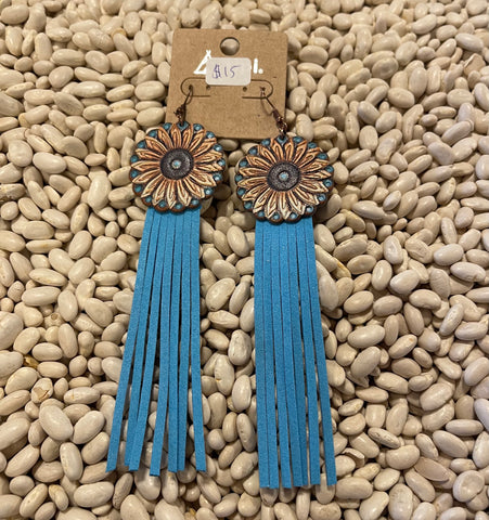 Sunflower leather tassel earrings