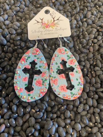 Cross leather earrings